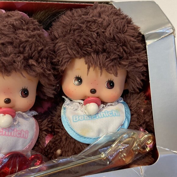 Monchhichi Bebichhichi 10th Anniversary Poodle Boa Doll Pair Toy Sekiguchi New - Picture 2 of 15